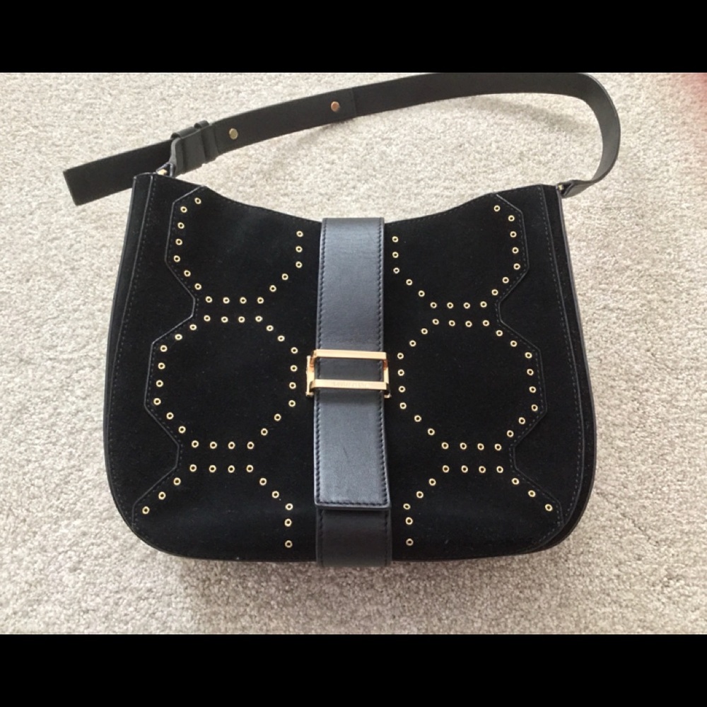 Beautiful black suede and leather shoulder bag by Louise et cie.